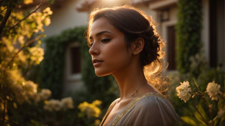 graceful woman in her serene home garden